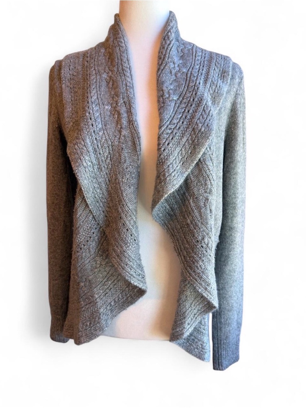 White House Black Market Gray Cable-Knit Open Cardigan